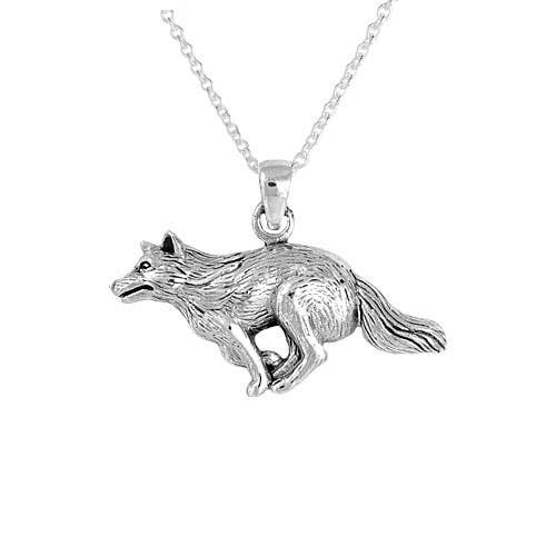 925 Sterling Silver Running Wolf Pendant